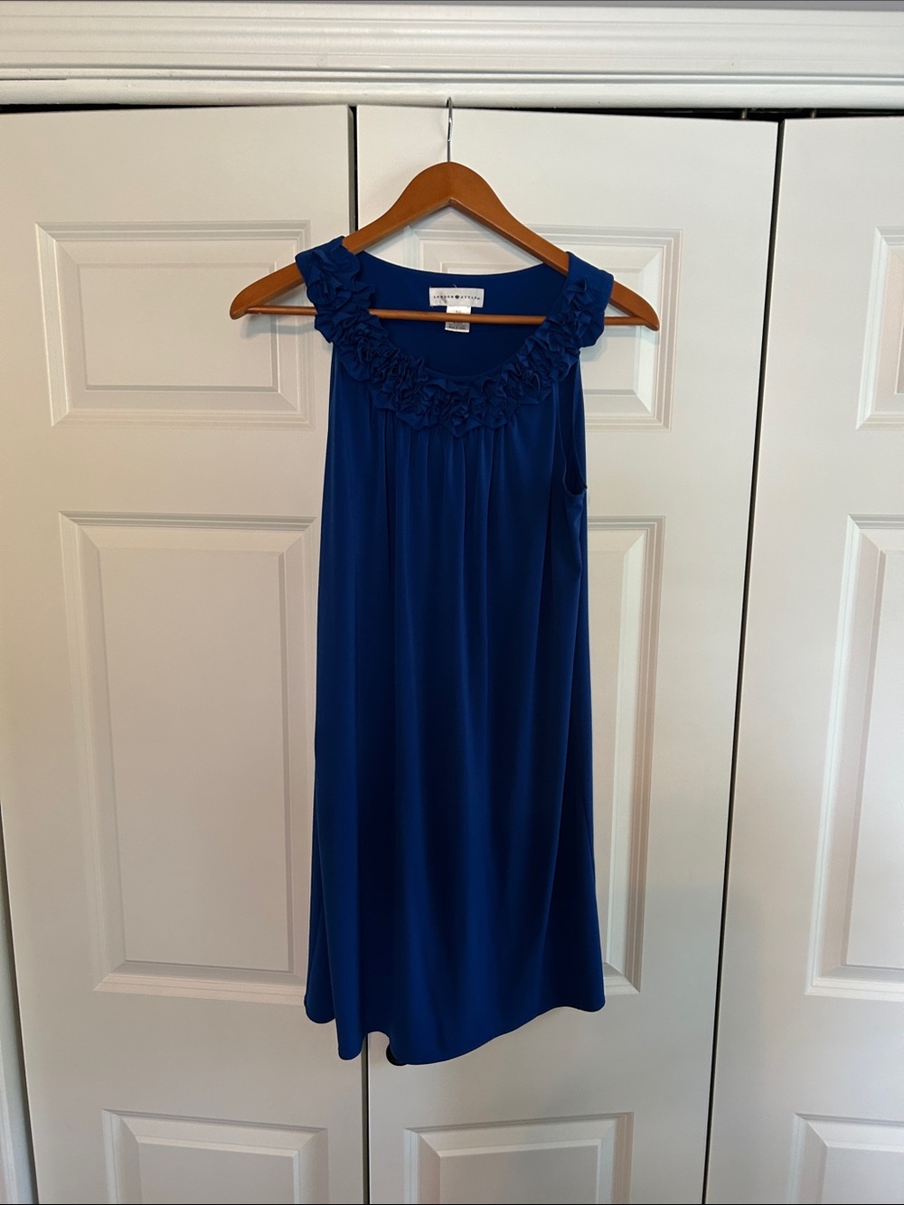 London Style Royal Blue Sleeveless Ruffle-Neck Mini Dress